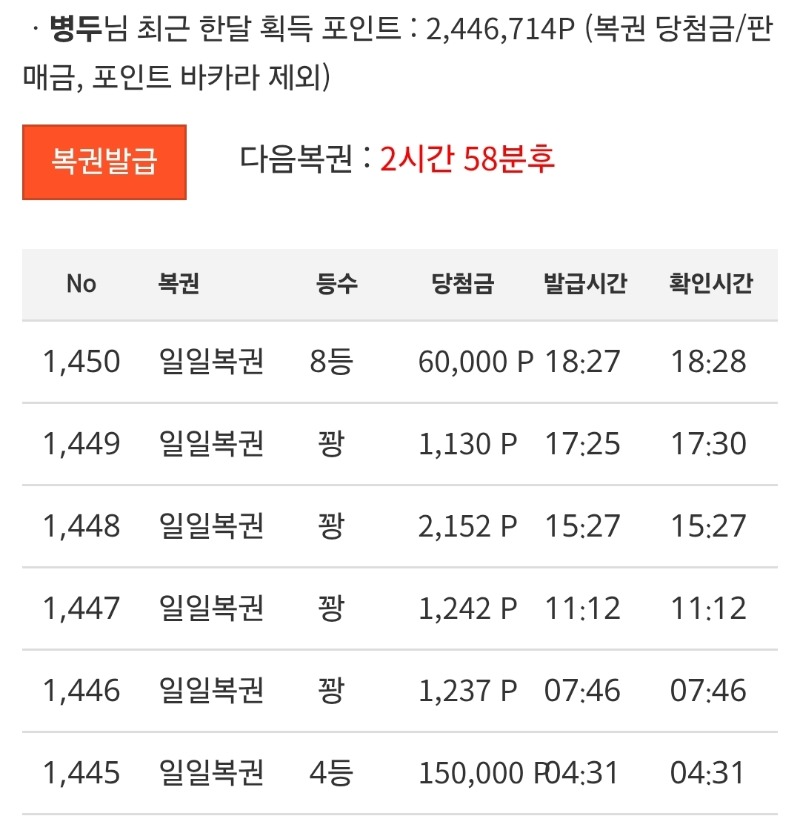 오늘 일복 4등 8등 당첨~
