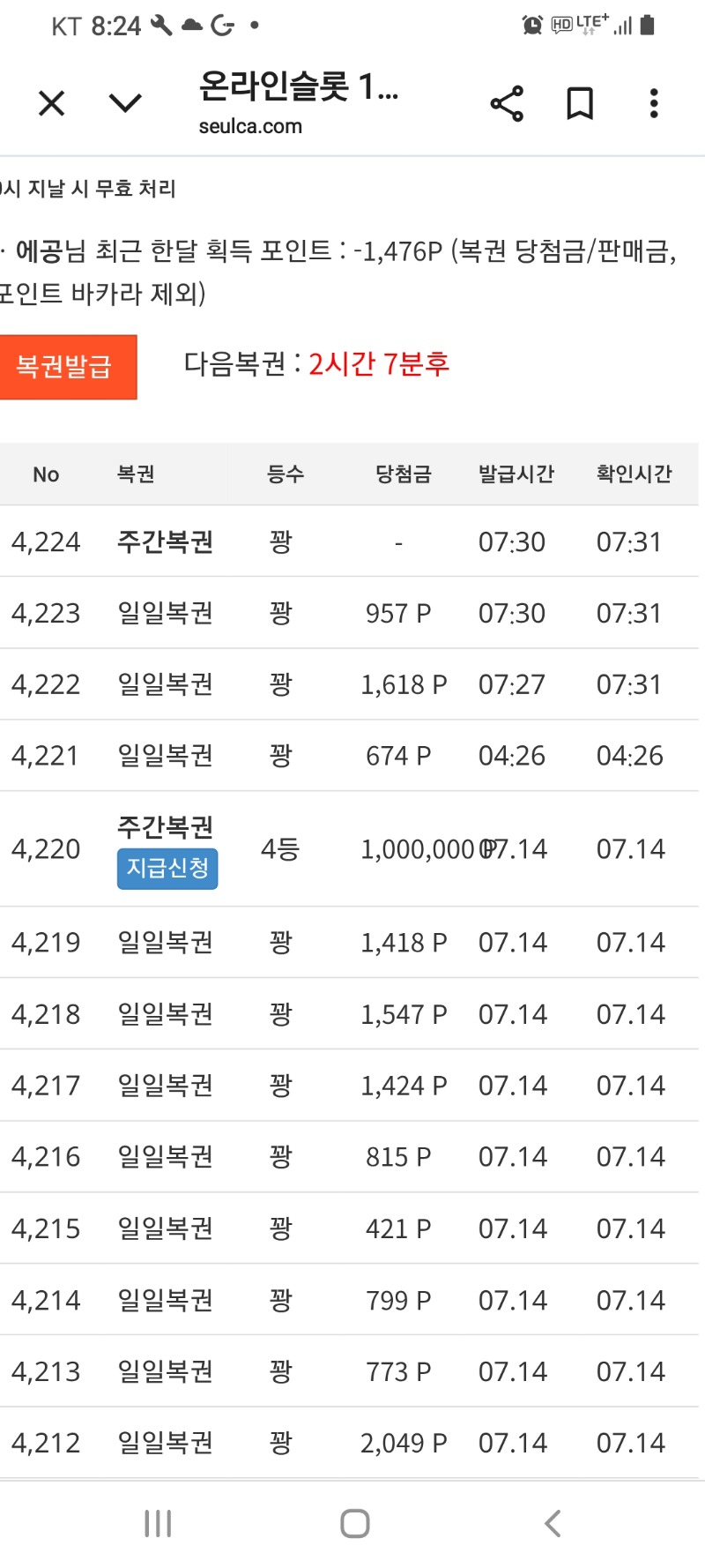 주복4등당첨~