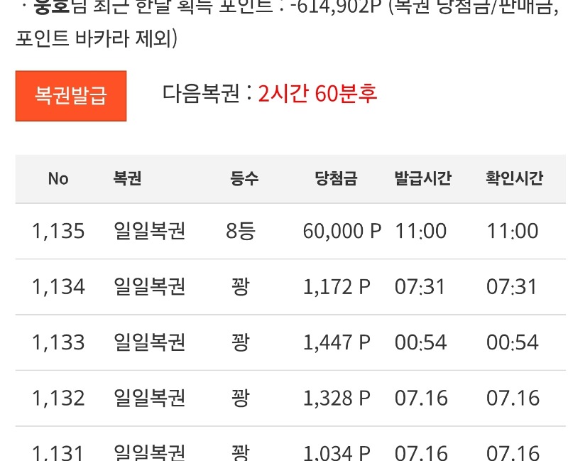 일복 8등 당첨