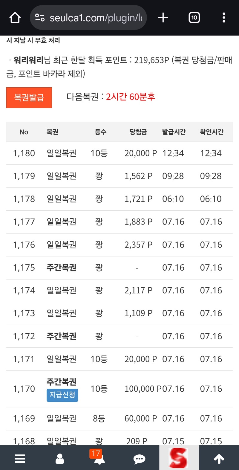 어제 오늘 복권이 좀 맞네요