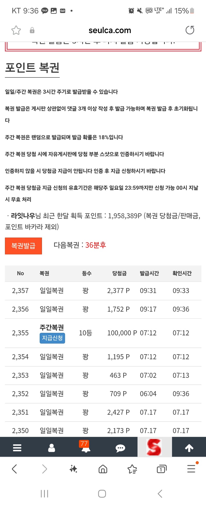 일복 구매복권 다 꽝~