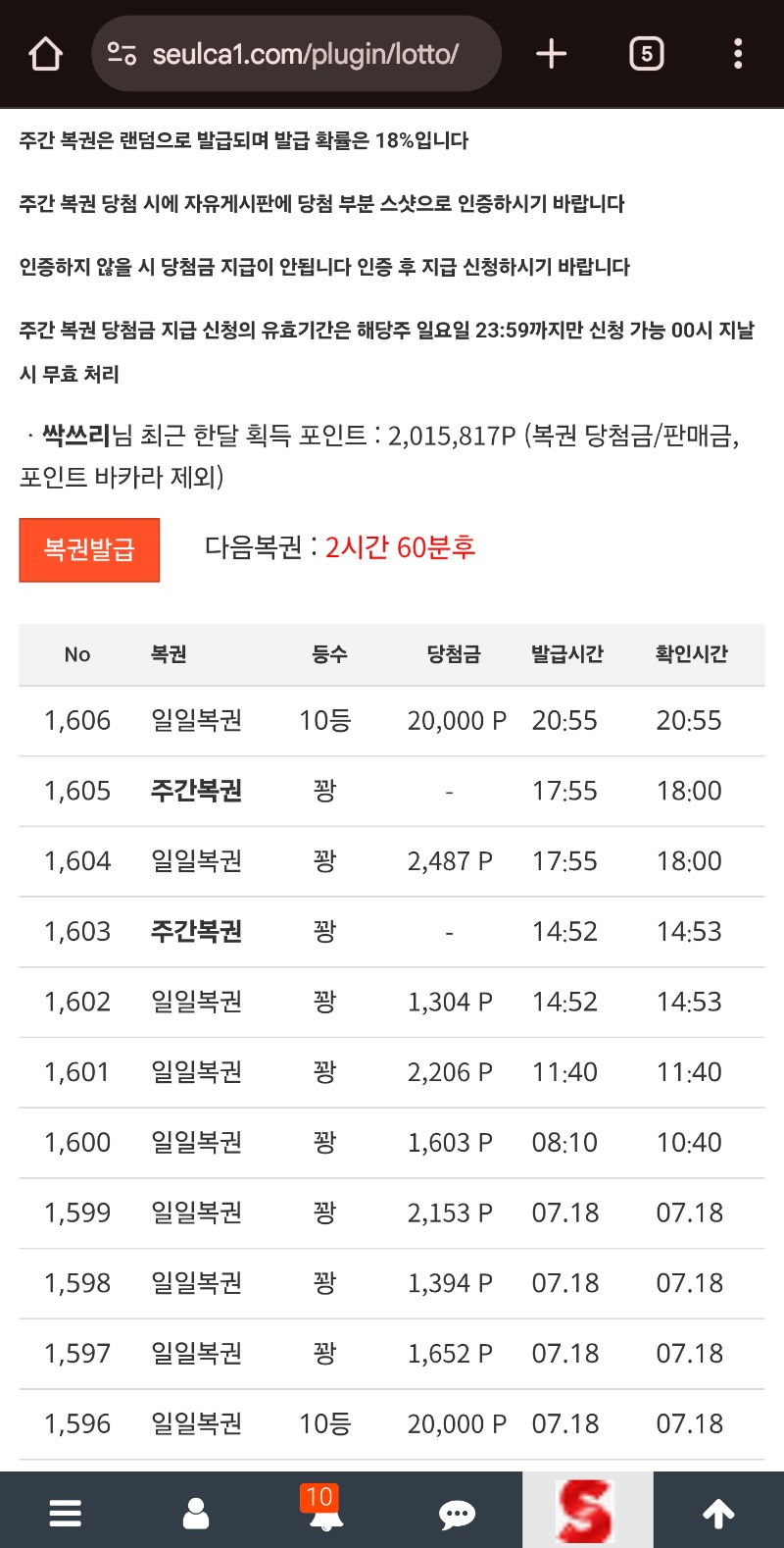 어제오늘 연일일뵈10등당춈!!