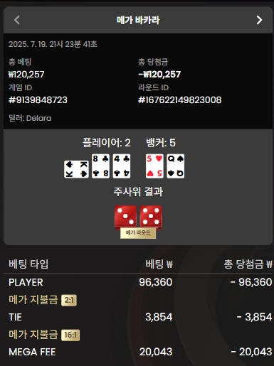 메가 바카라 패