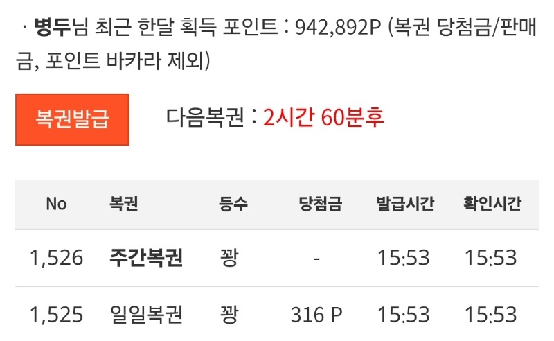 쌍복이 와서 기대했는데 꽝~