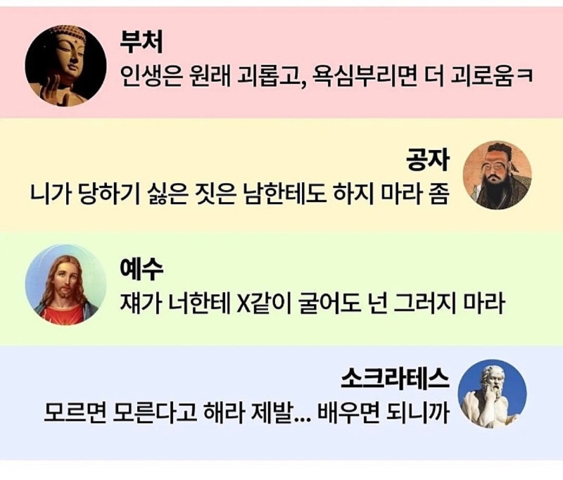 세계 4대 성인 가르침 한 줄 요약