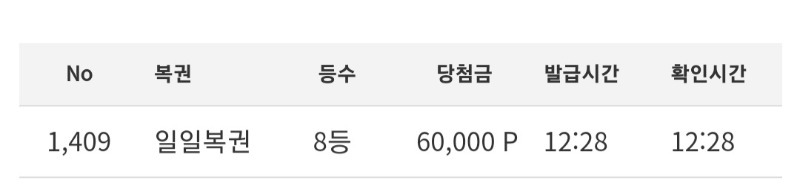 일복 8등 당첨~