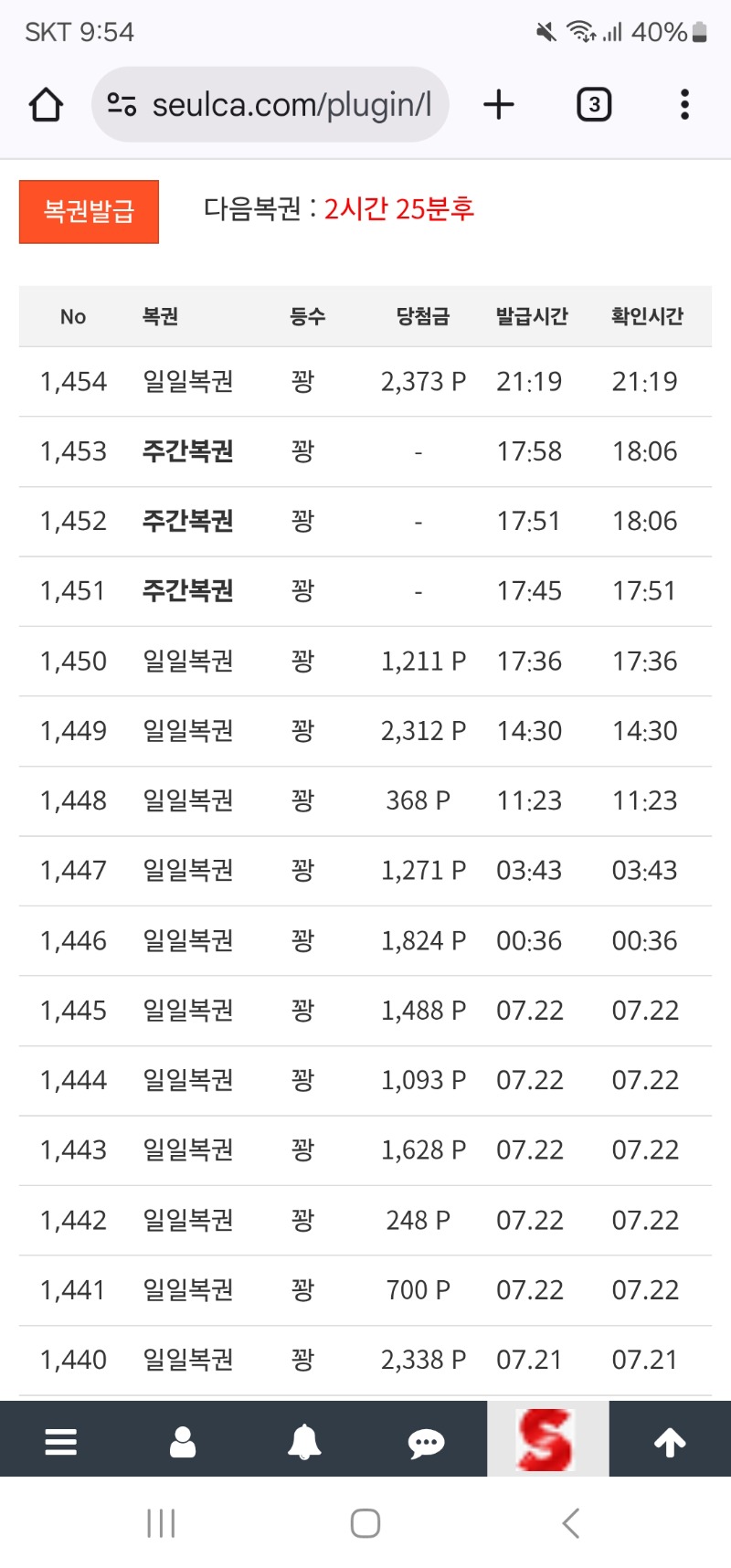 슬포가 많다고 복권은 꽝만 주네!!