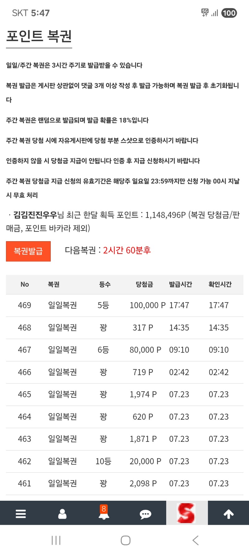 일복 5등!!