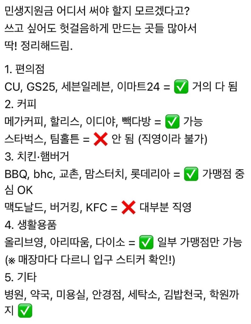 민생지원금 사용처