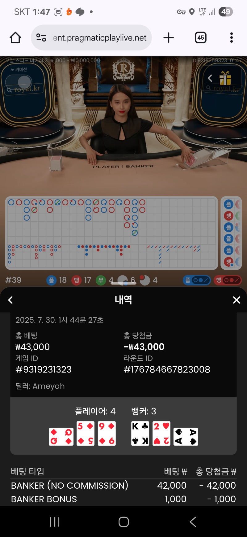 바카라 그리고 패 ㅜㅜ