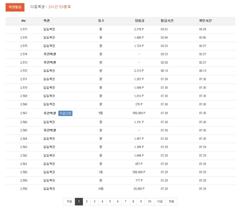 주복 5등 당첨