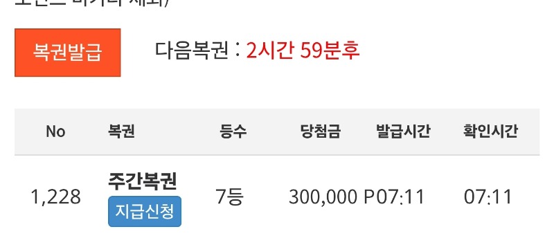 주복 7등 당첨
