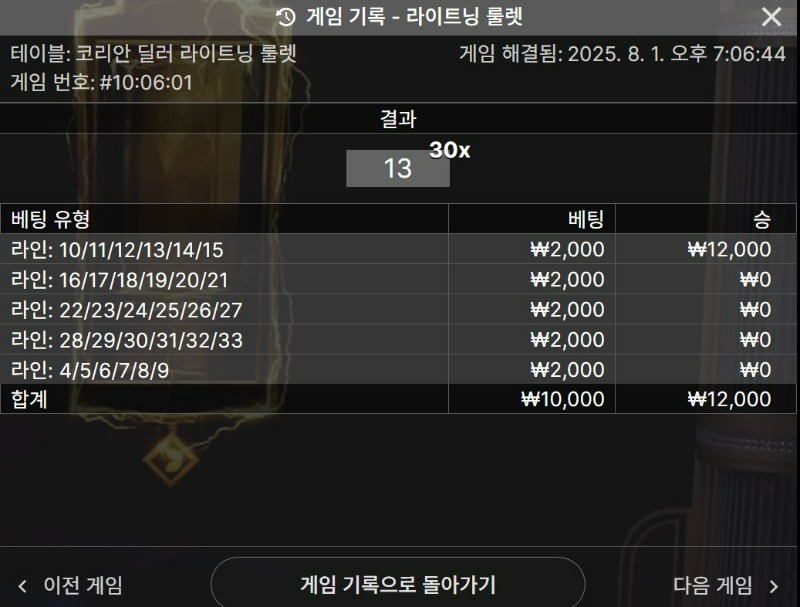 룰렛 1승