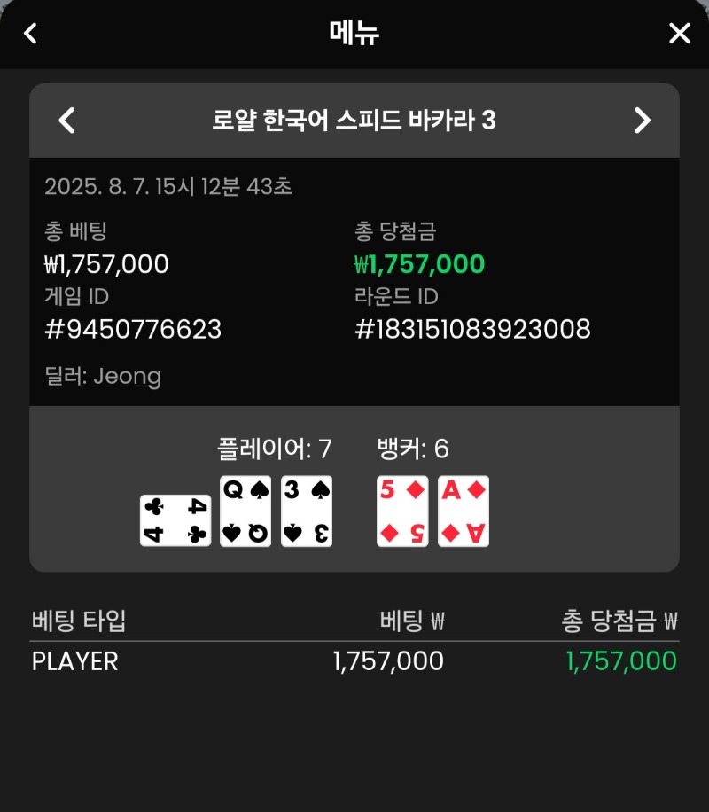 바카라 플레이어 1점차 승