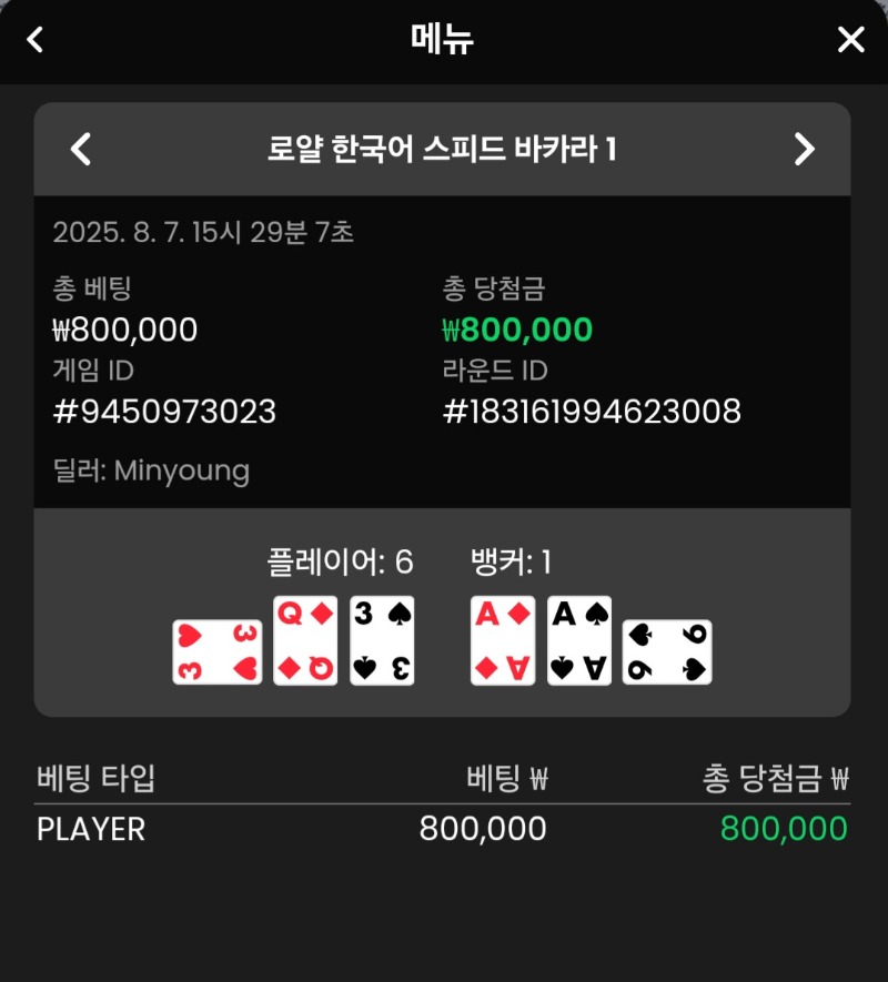 바카라 플레이어 2승