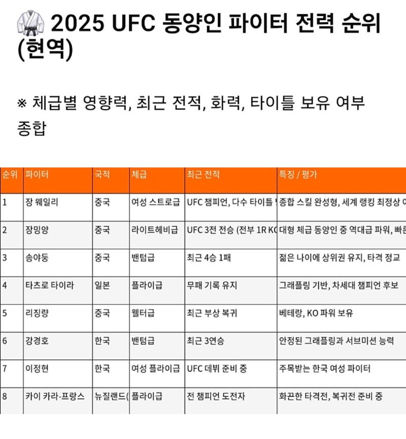 현 시점 동양인 싸움 원탑
