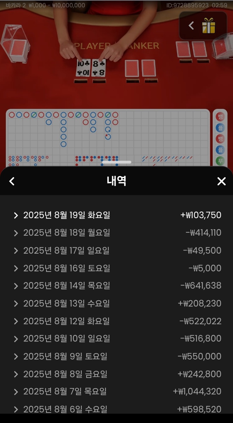 바카라 성적이..