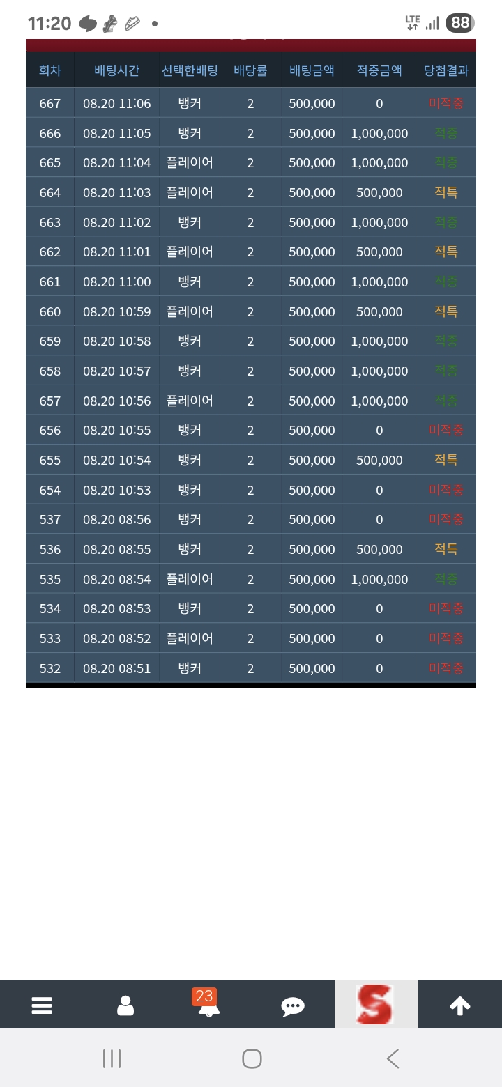 슬카라7연승 슬용호 7연승 500만포 수익 ㅅㅅ