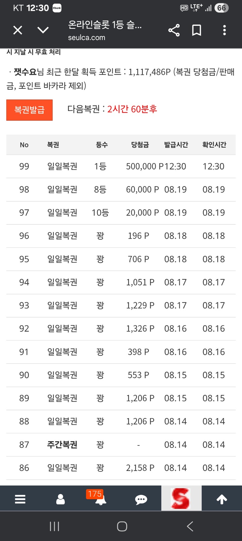 일복 1등 당첨 3연속 당첨~~