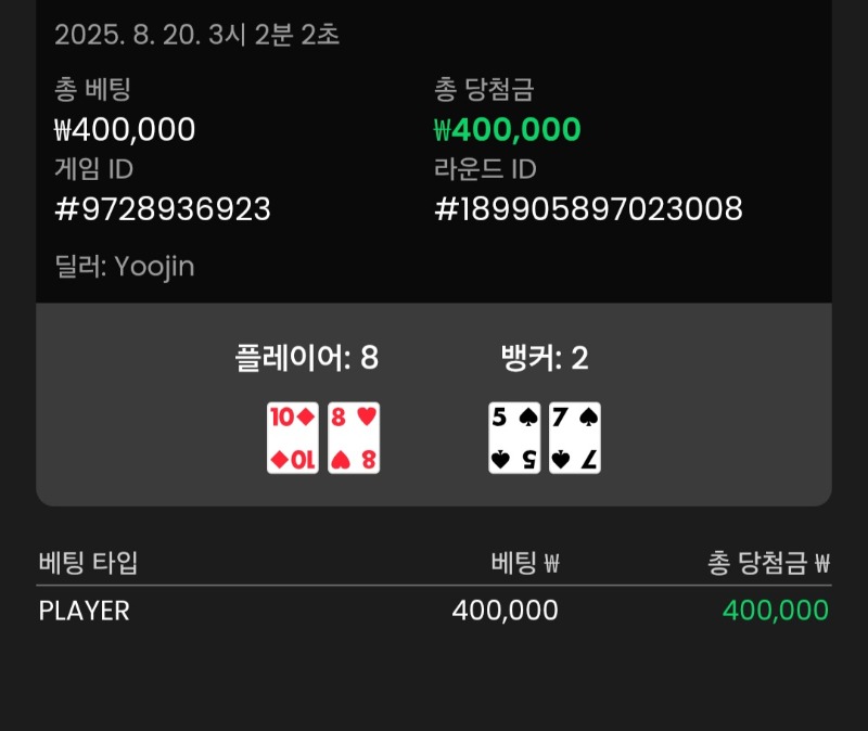 바카라 플레이어 2승