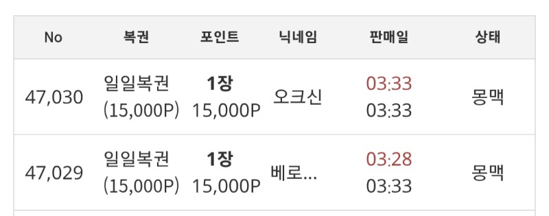 일복2개구매 내껀 안되고 구매로 진짜간만에당첨