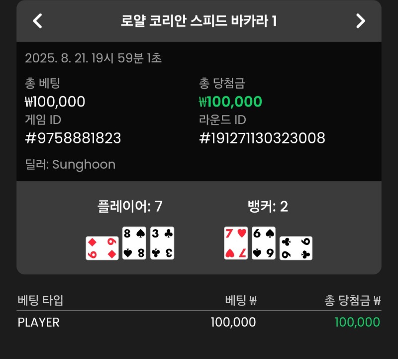 바카라 플레이어 2승