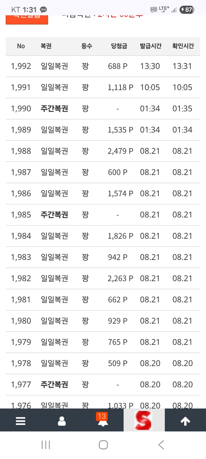 4일째 올꽝  이네요