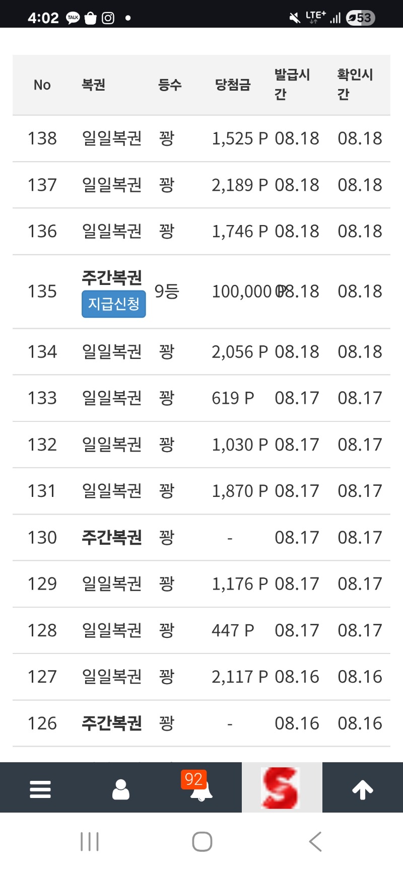 주복 9등 당첨