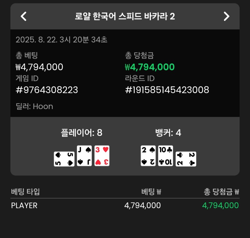 바카라 오링판 플레이어 승