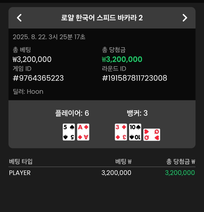 바카라 플레이어 한방으로 3승