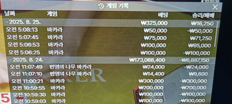 바카라 수익 마감