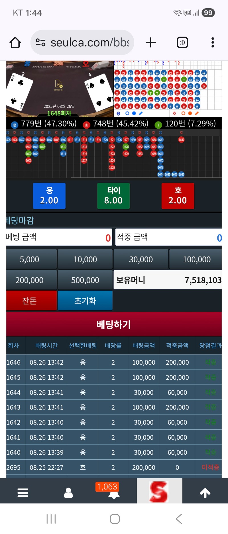 캬~용줄..소액 베팅 슬용호