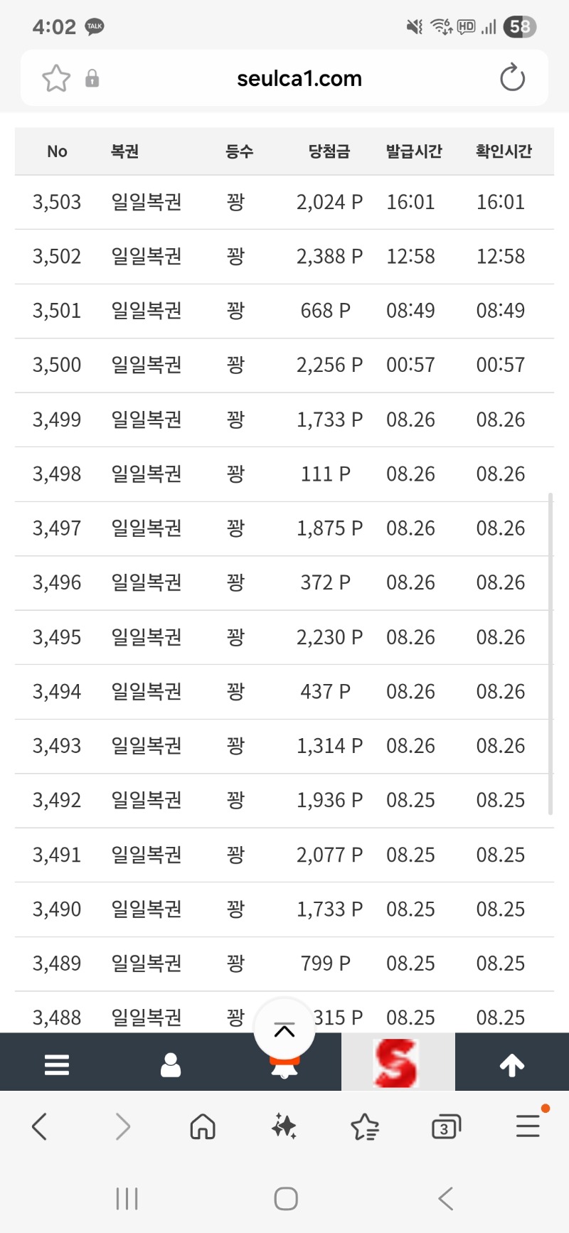 이번주 현재 주복 0개 일복당첨 0개 기록중