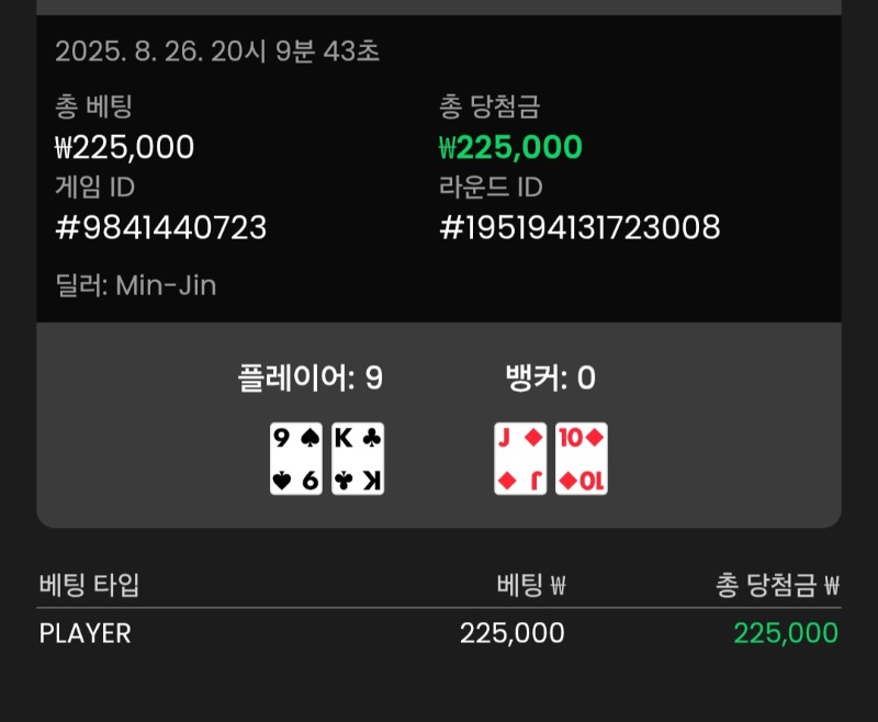 바카라 플레이어 3승